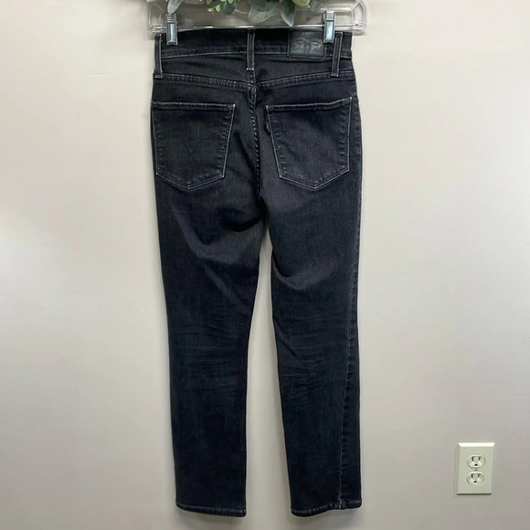 Levi’s 724 High Rise Straight Black Wash Denim Jeans Distressed Knees 26 - Picture 4 of 15